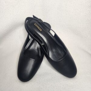 Express Women's Black Slingback Strap Almond Toe Flats